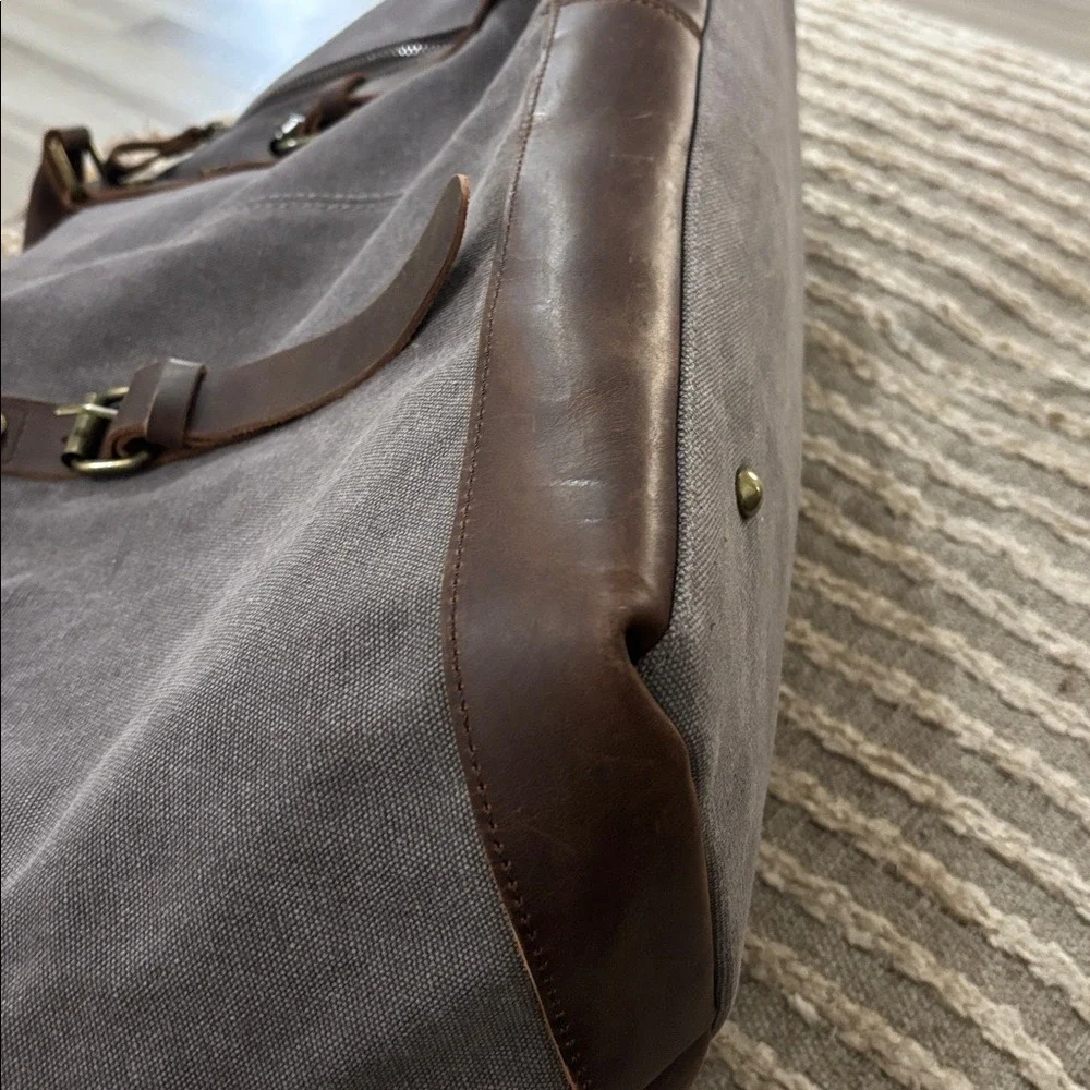 S-ZONE Travel Canvas Carry on Weekender Gray and Brown Men's Duffle Bag